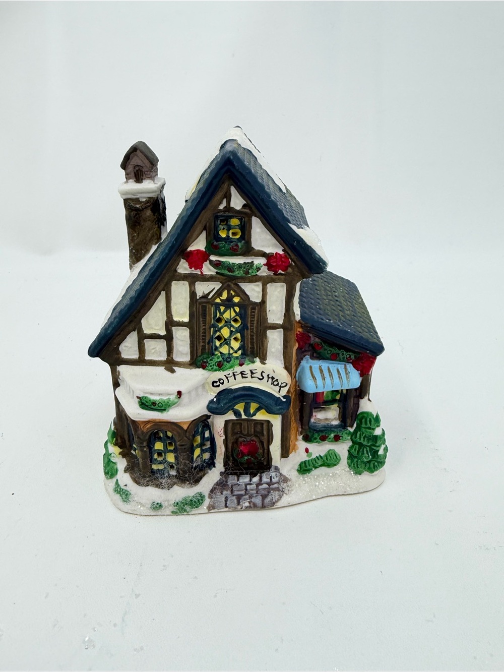 Christmas Village Coffee Shop House Snow Covered Holiday Decor